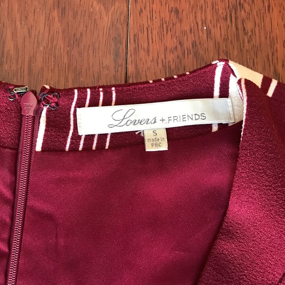 Lovers + Friends Burgundy Striped Short Sleeve Surplice Dress Small - Picture 2 of 12